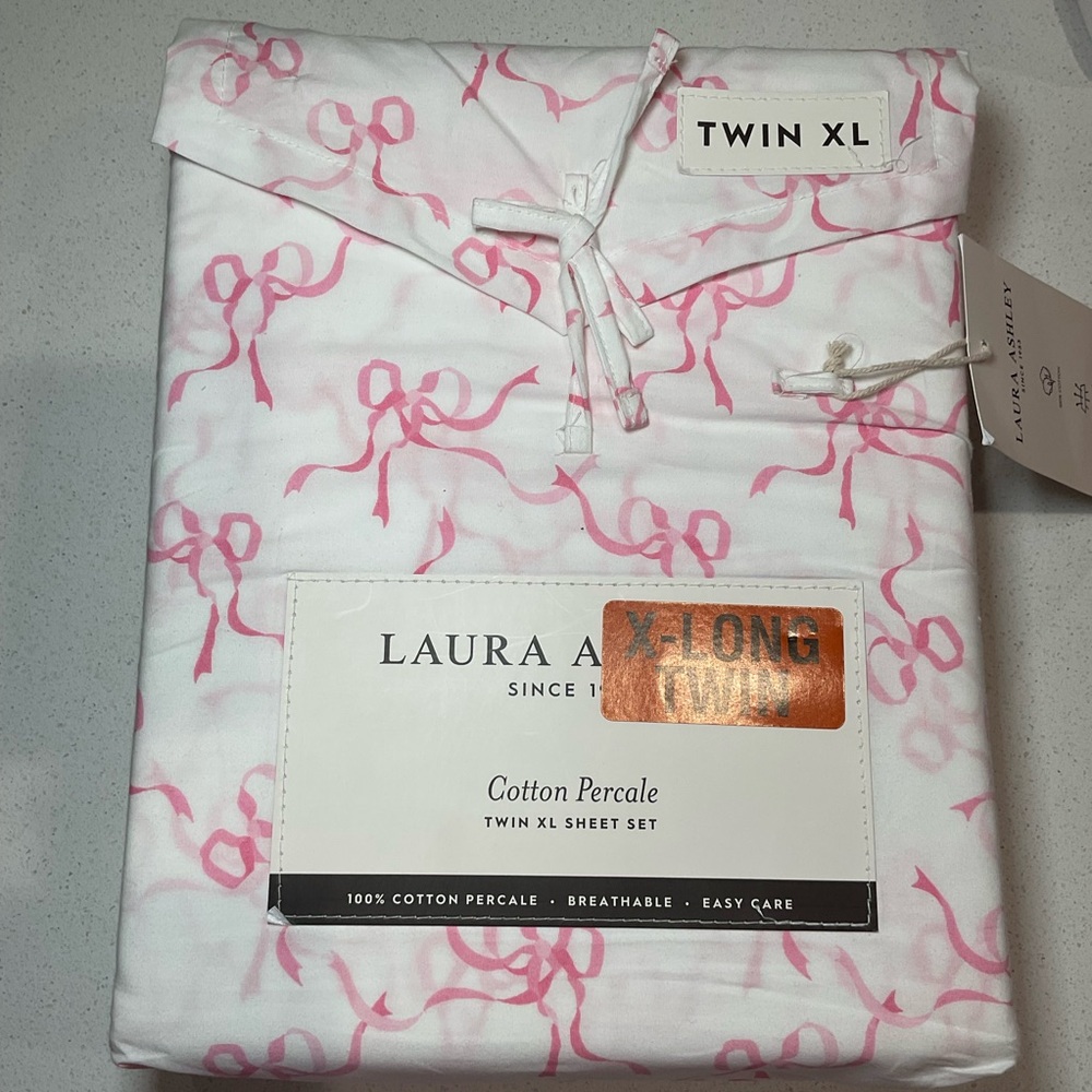 Pink Ribbon Bow Sheet Set Laura Ashley | Twin XL set - VIRAL